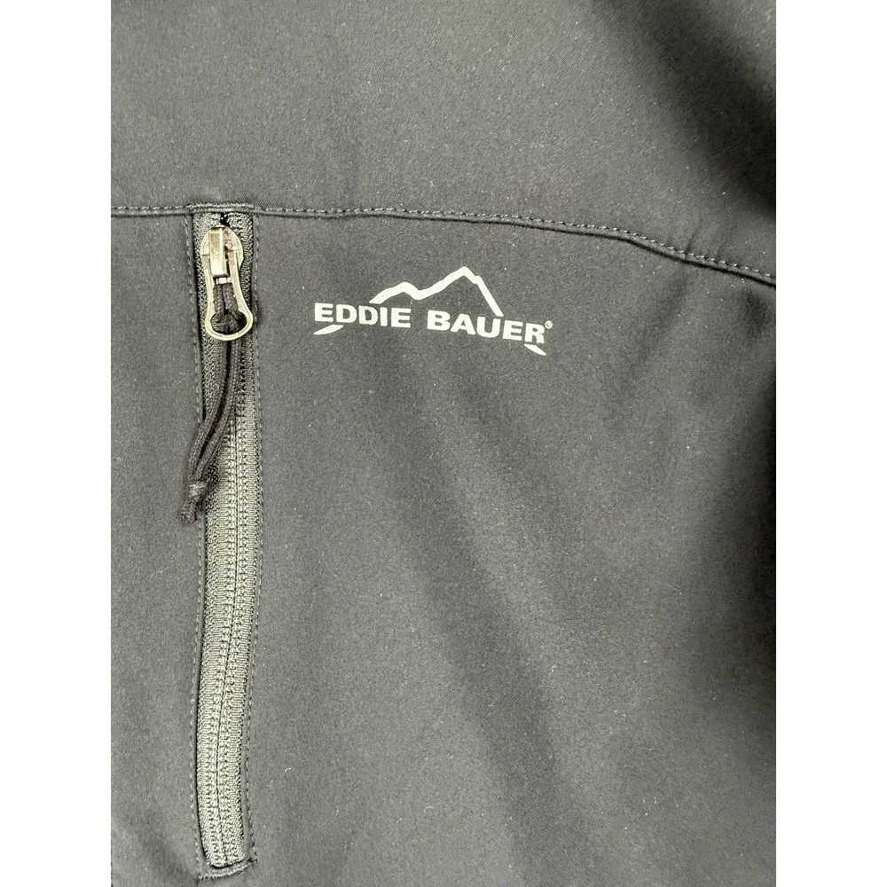 Eddie Bauer Men's Black Softshell Jacket L,‎ Full Zip, Stand-Up Collar, Logo